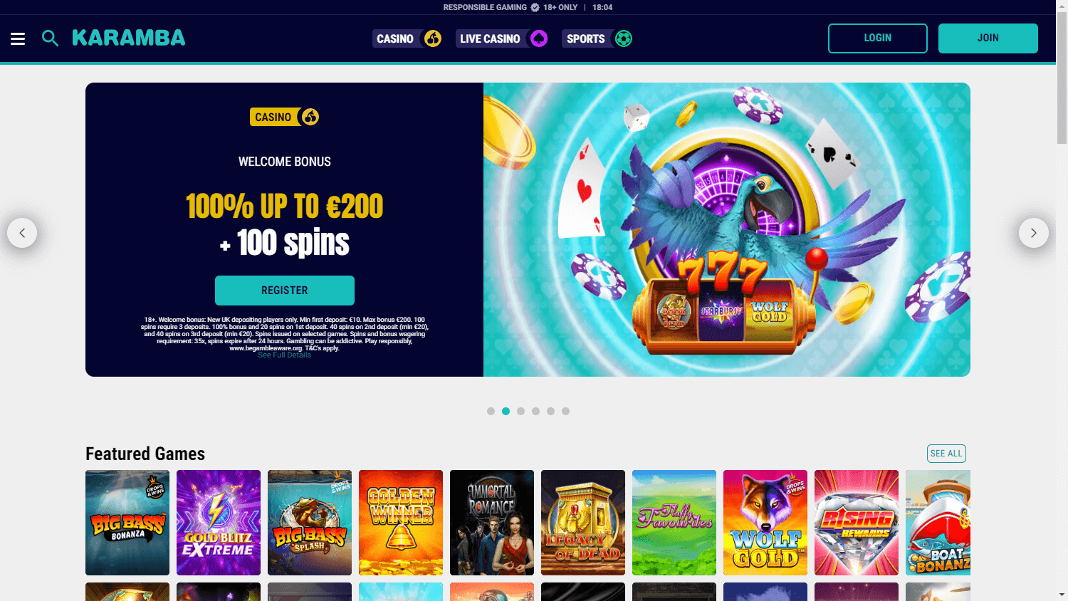 Karamba Casino Desktop screenshot