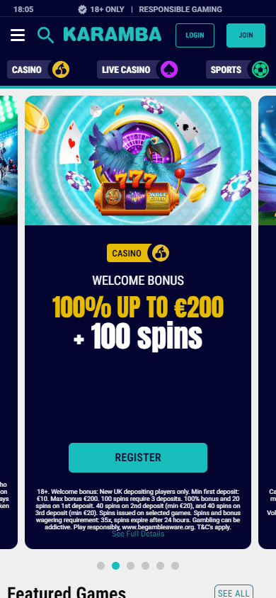 Karamba Casino Mobile screenshot